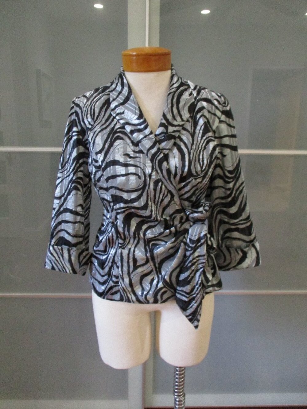 Alex Evenings Y2K Wrap 3/4 Sleeve Black / Silver Blouse